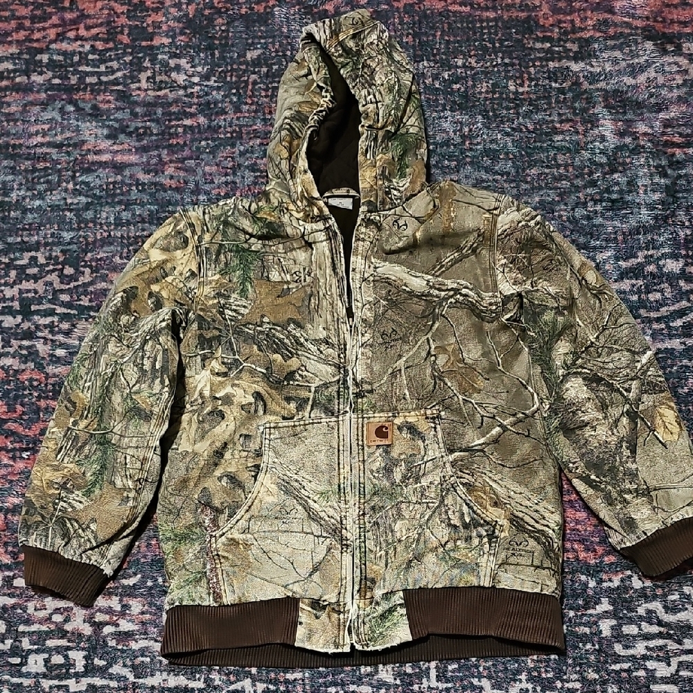 Carhartt Camouflage Hooded Jacket YOUTH XL (18-20) Worn And Repaired As Pictured